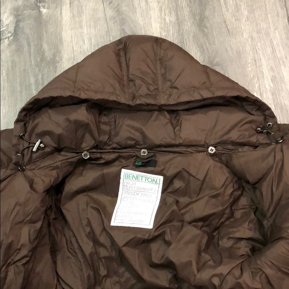 SOLD-Benetton Long Down Coat with Hood - Picture 7 of 8
